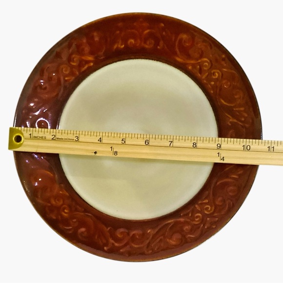 Pier 1 Imports Stoneware Red Scroll Pattern Dinner Plate Replacement Embossed - Picture 4 of 7